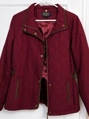 Pendleton NWOT Burgundy Wine Quilted Jacket Suede Waist Cinch and Trim Sz M
